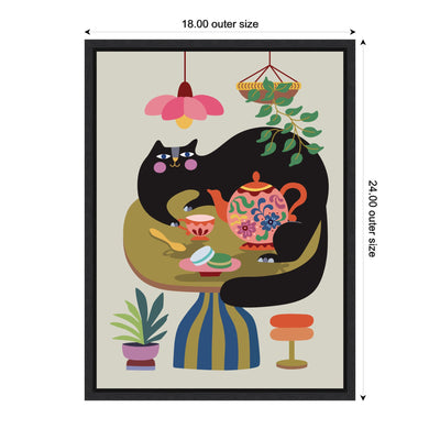 Sylvie Fat Cat Tea Party Framed Canvas by Rachel Lee