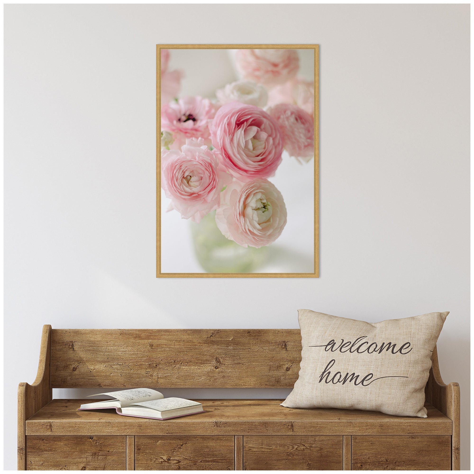 Sylvie Delicate Pink Ranunculus Flower Bouquet Framed Canvas by Kristy Campbell