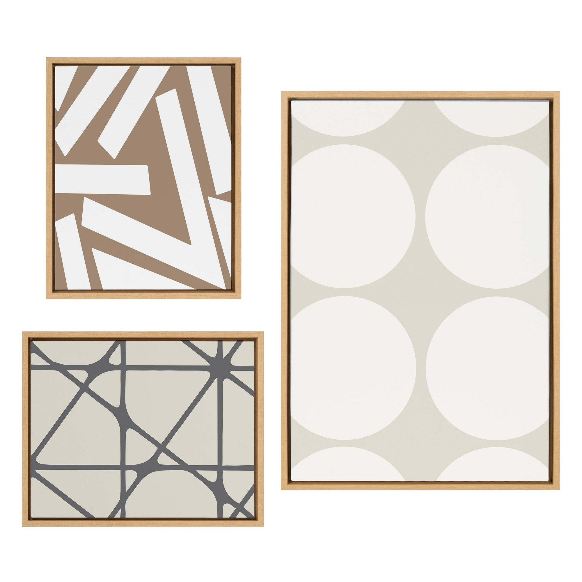 Sylvie Elevated Modern Neutral Dots and Neutral Stained Glass framed canvas art set displayed on a wall