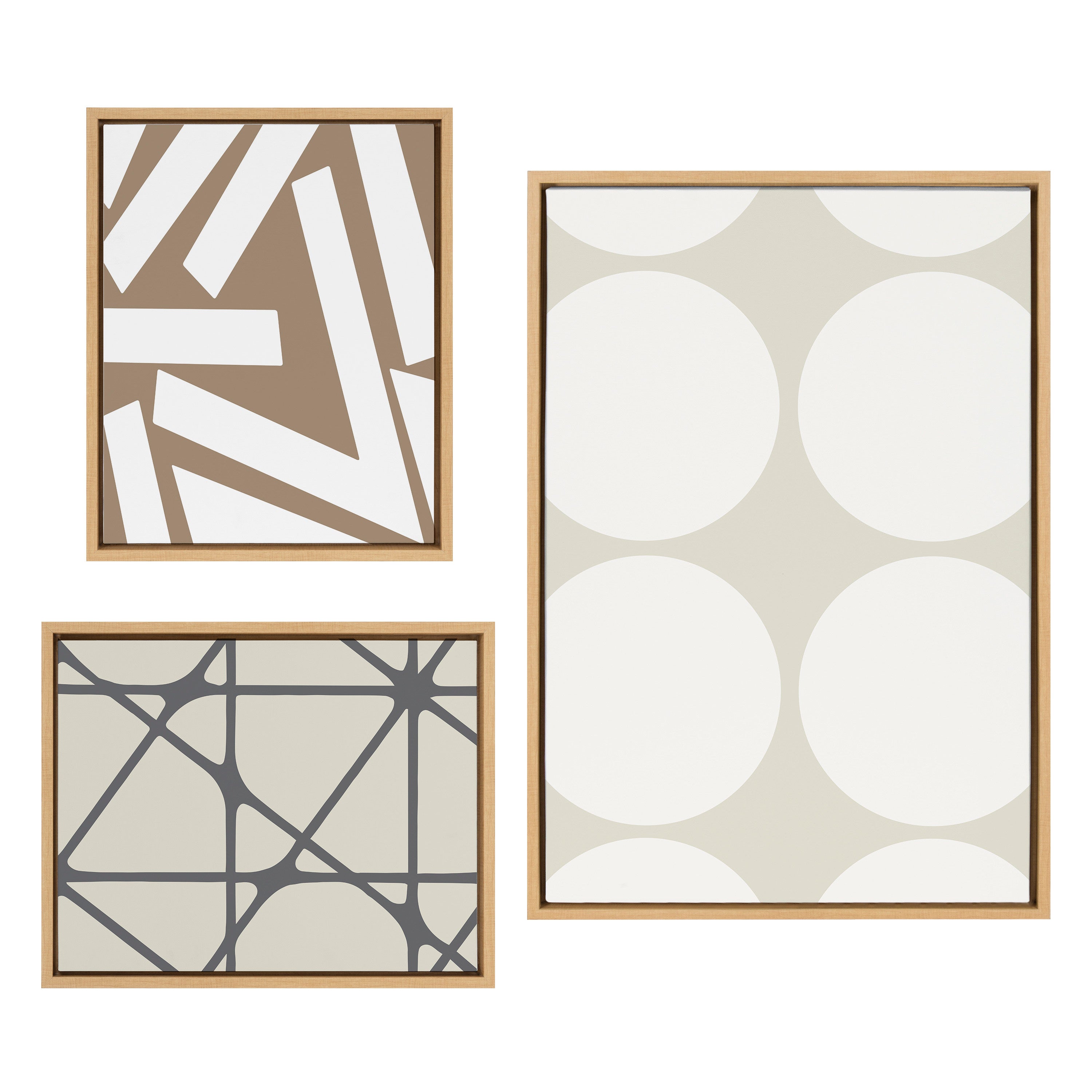 Sylvie Elevated Modern Neutral Dots and Neutral Stained Glass framed canvas art set displayed on a wall