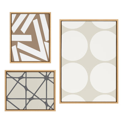 Sylvie Elevated Modern Neutral Dots and Neutral Stained Glass framed canvas art set displayed on a wall