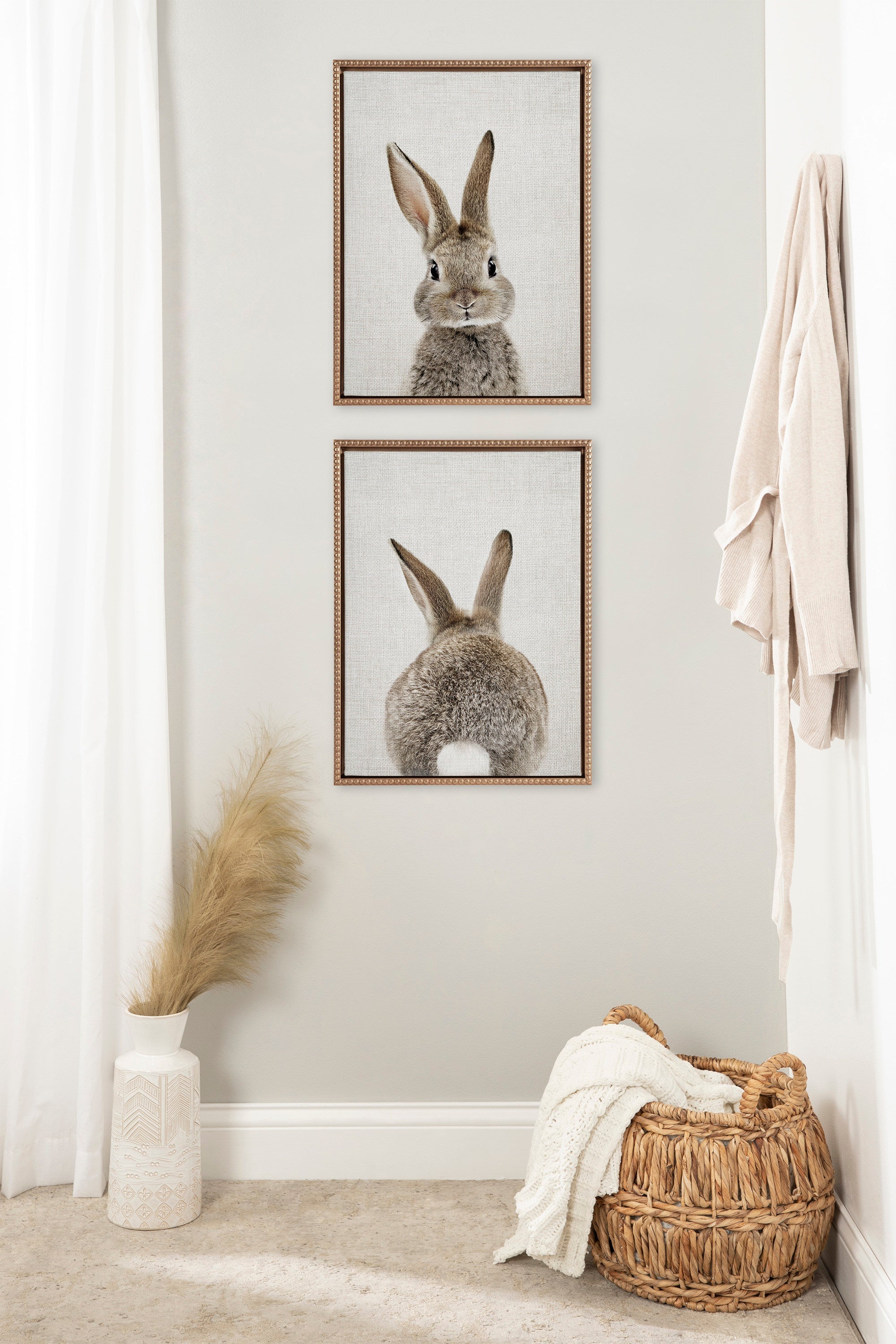 Sylvie Bunny Portrait and Bunny Tail Framed Canvas Art Set by Amy Peterson Art Studio