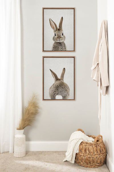 Sylvie Bunny Portrait and Bunny Tail Framed Canvas Art Set by Amy Peterson Art Studio