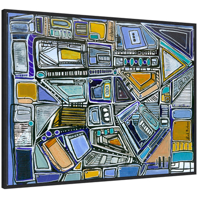 Abstract framed canvas art titled Sylvie Pacific Tower Horizontal by Leah Nadeau