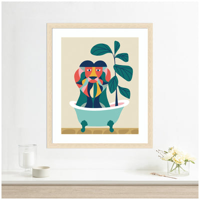 Framed Art Mid Century Modern Lion in Bathtub by Rachel Lee