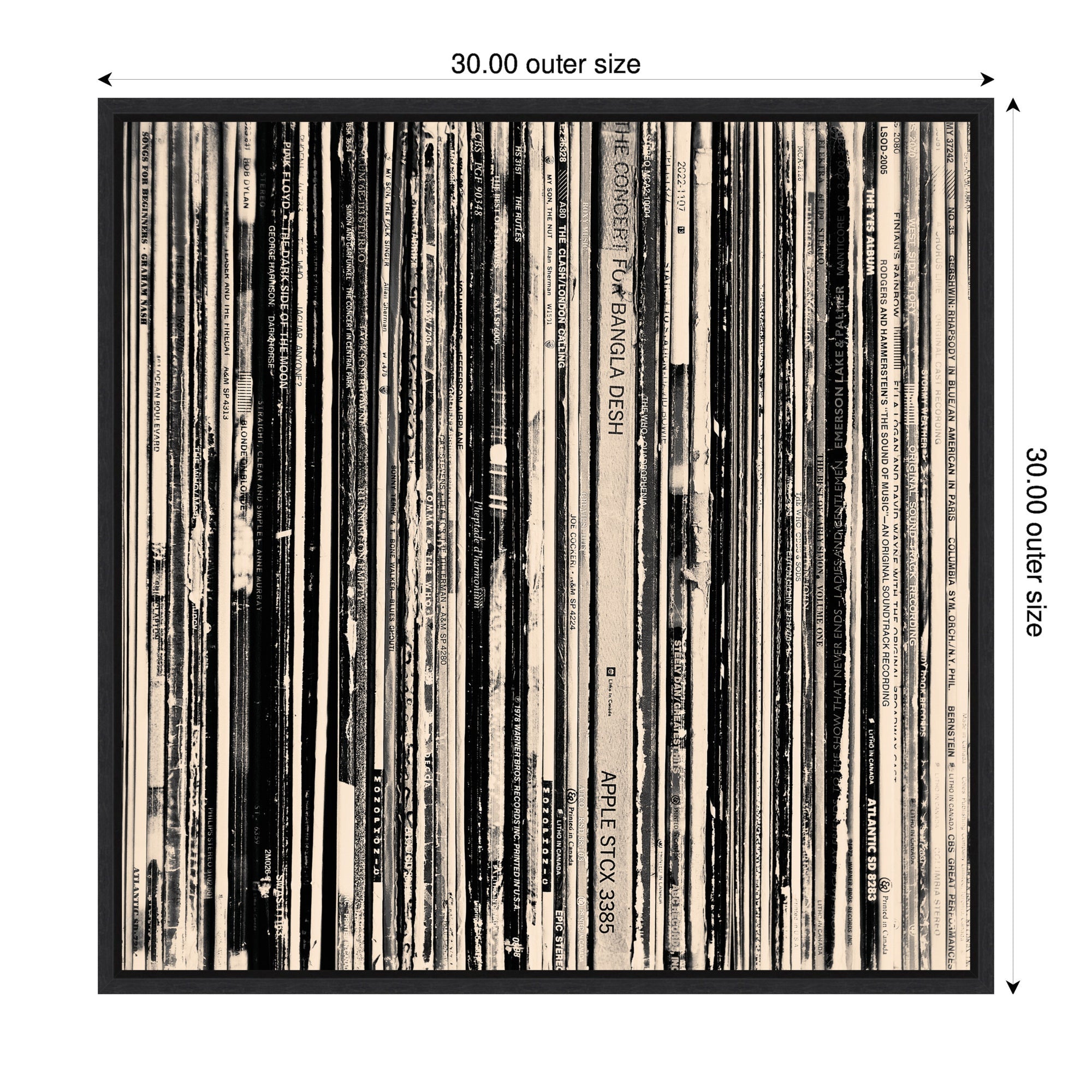 33 RPM Black and White Square by Robert Cadloff Framed Canvas Wall Art Print