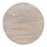 Round wooden tabletop with subtle natural grain patterns and light to medium brown tones, shown from above on a neutral background.