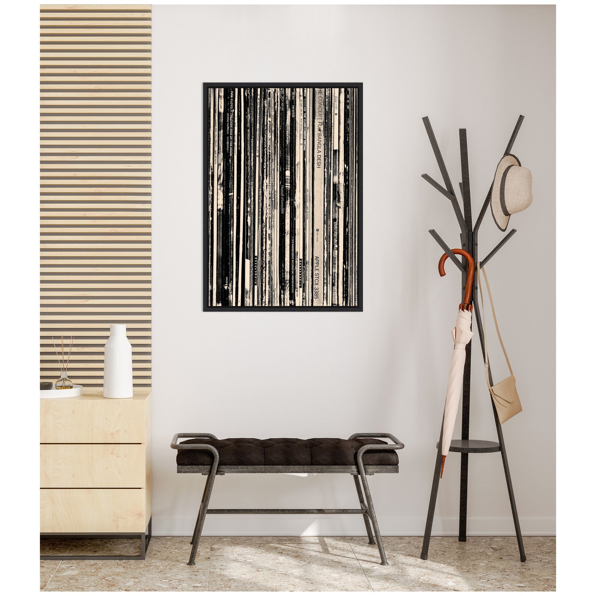 33 RPM Black and White 23x33 by Robert Cadloff Framed Canvas Wall Art Print