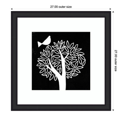 Framed Art Black and White Bird Tree Linocut by Giuliana Lazzerini