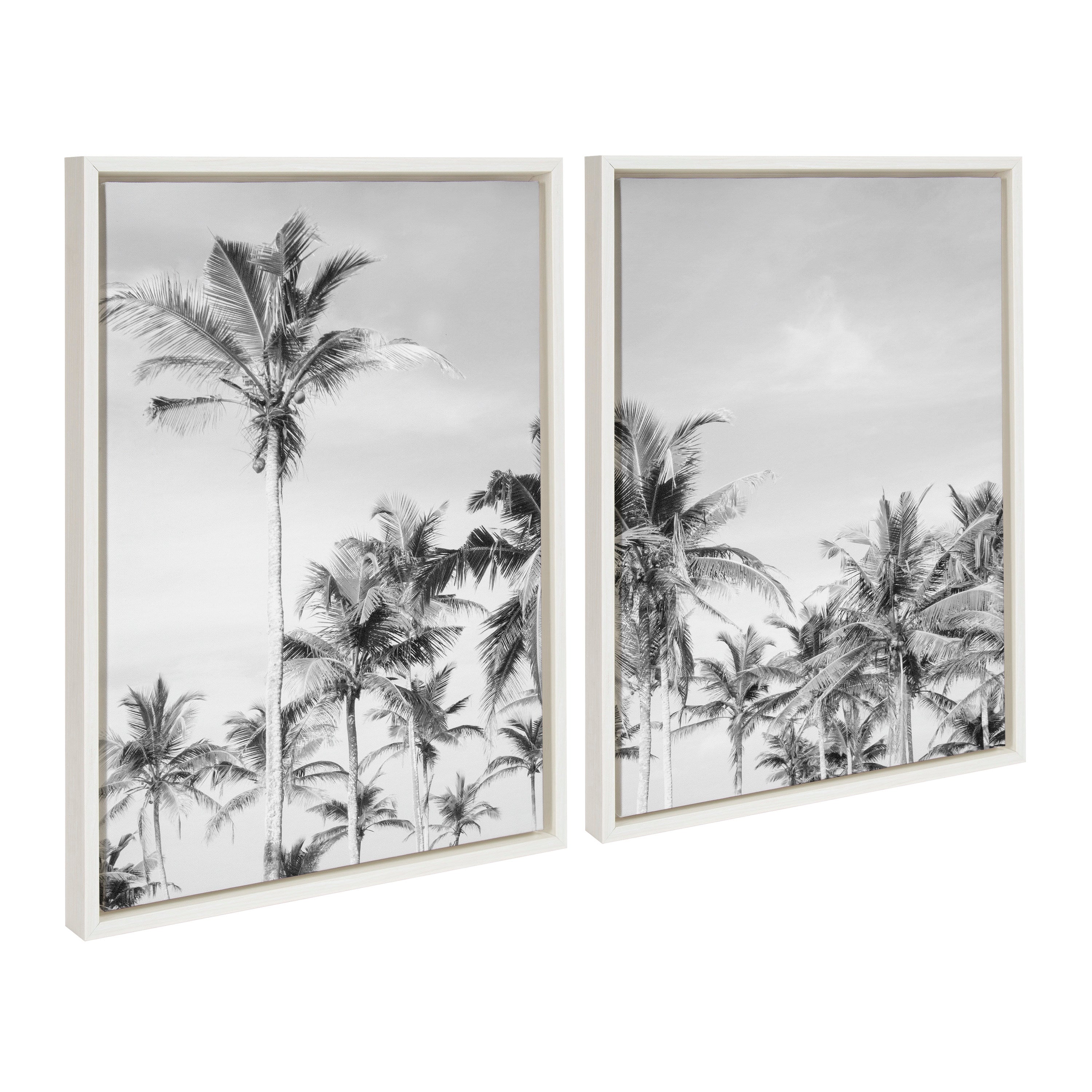 Sylvie Coastal Coconut Palm Tree Beach BW Framed Canvas Set by The