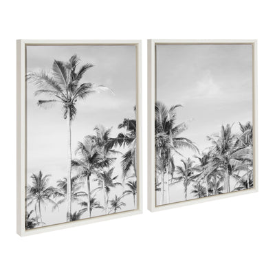 Sylvie Coastal Coconut Palm Tree Beach BW Framed Canvas Set by The