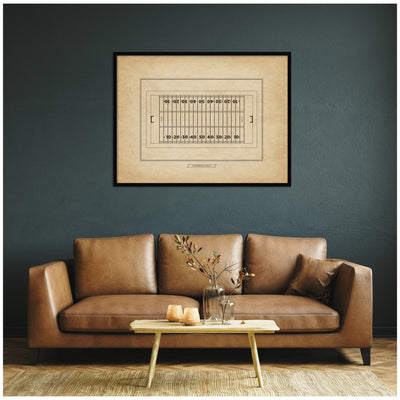 Vintage Sports Football Field Diagram Horizontal by The Creative Bunch Studio Framed Wall Art Print