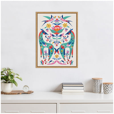 Sylvie Folk-Art Horses and Birds Framed Canvas by Rachel Lee