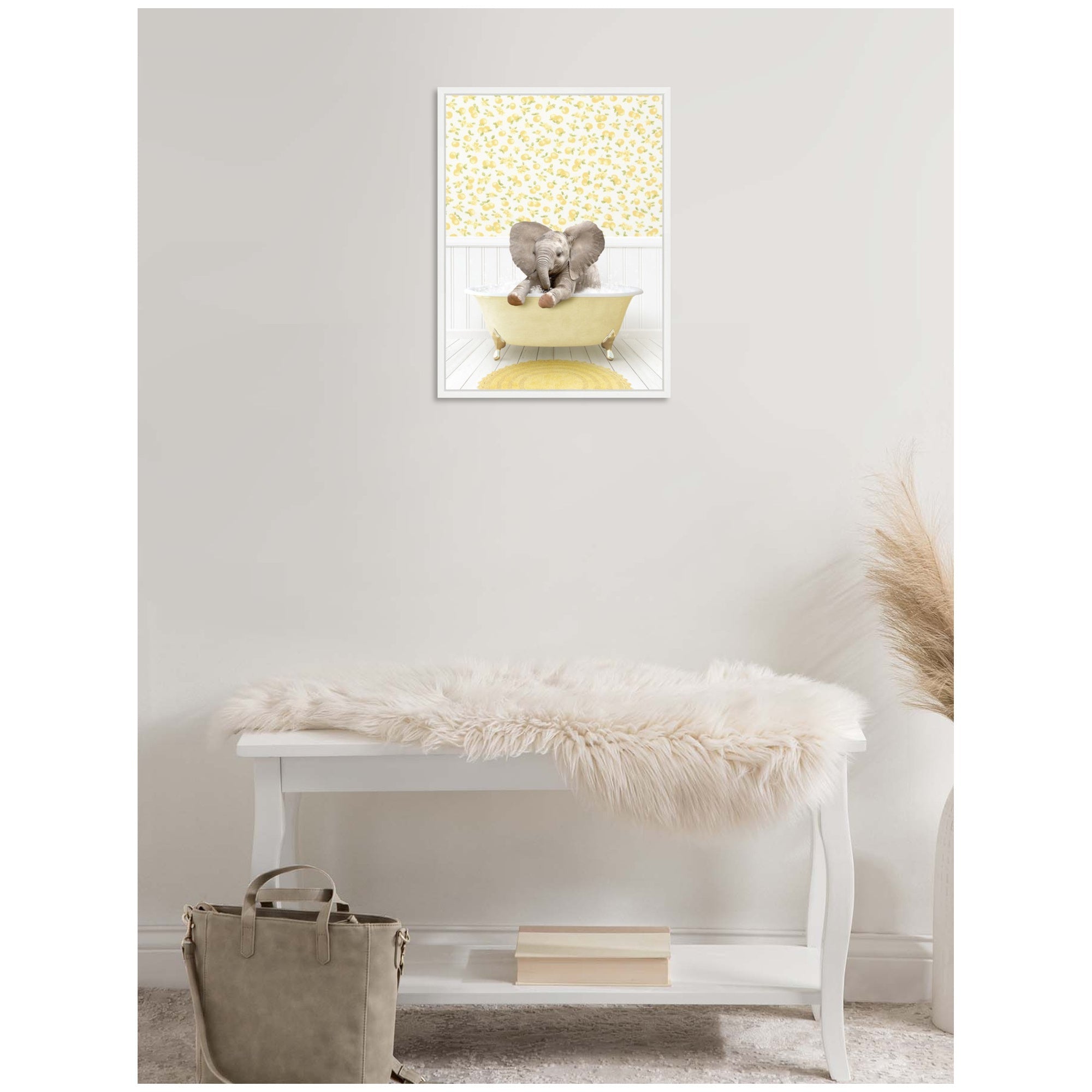 Sylvie Baby Elephant 6 in Cottage Yellow Bathtub Framed Canvas by Amy Peterson