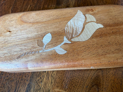 Handcrafted hardwood keepsake box with wood inlay, 8.25 by 3.25 inches