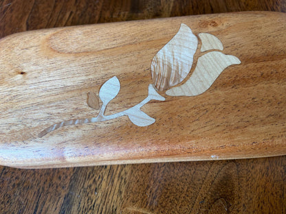 Handcrafted hardwood keepsake box with wood inlay, 8.25 by 3.25 inches