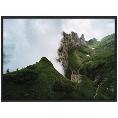 Sylvie Mountain Ridge and Green Meadow on a Cloudy Day Framed Canvas by Michael Schauer