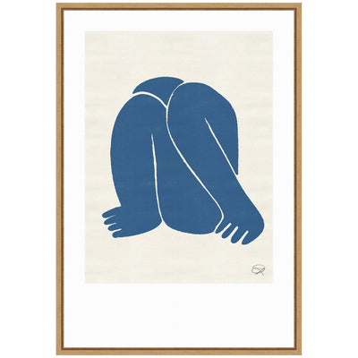Sylvie Head Down II Royal framed canvas by Rocket Jack showing abstract blue and yellow brushstrokes with a modern black frame
