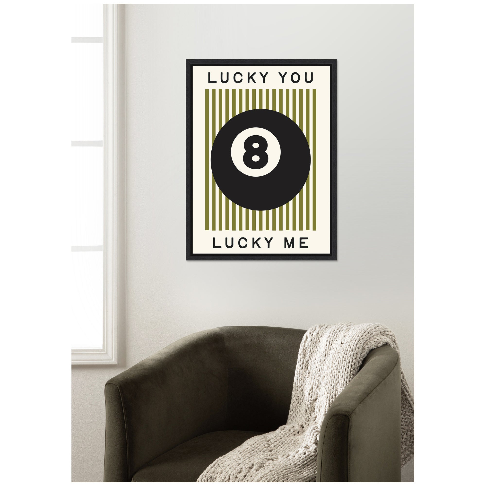Lucky You Lucky Me Green Striped 8 Ball Print by Lucky Guava - Framed Canvas Wall Art