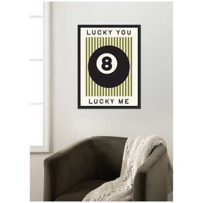 Lucky You Lucky Me Green Striped 8 Ball Print by Lucky Guava - Framed Canvas Wall Art