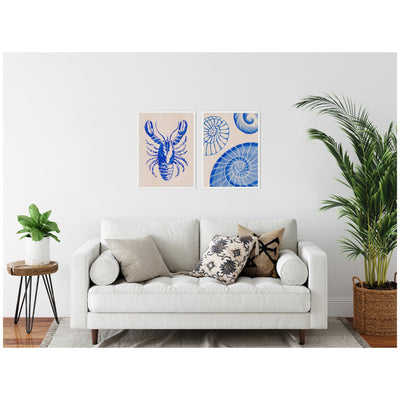 Sylvie Lobster and Ocean Charms 1 Framed Canvas Art Set by Nikita Jariwala