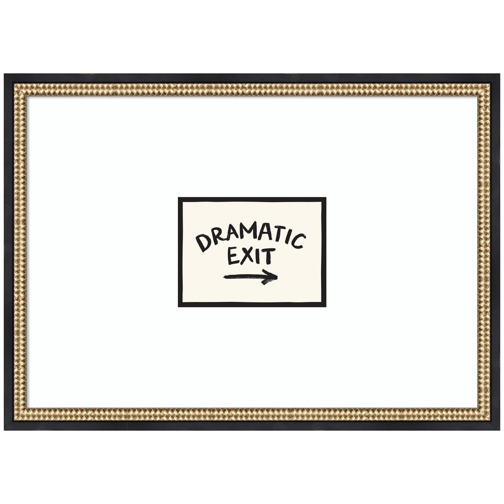 Framed Dramatic Exit Entryway Sign wall art print by Lucky Guava showing bold lettering in a black frame