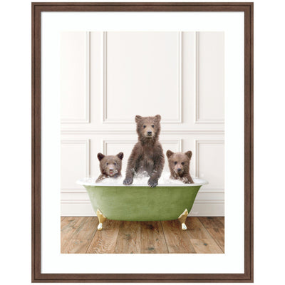 Three Bear Cubs in Transitional Bathtub by Amy Peterson Framed Wall Art Print