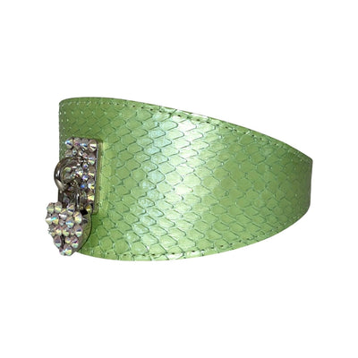 Love Collection. Sea Anemone Pearl Green Snake Wide Style Collar With Custom Swarovski Crystal Heart Locket