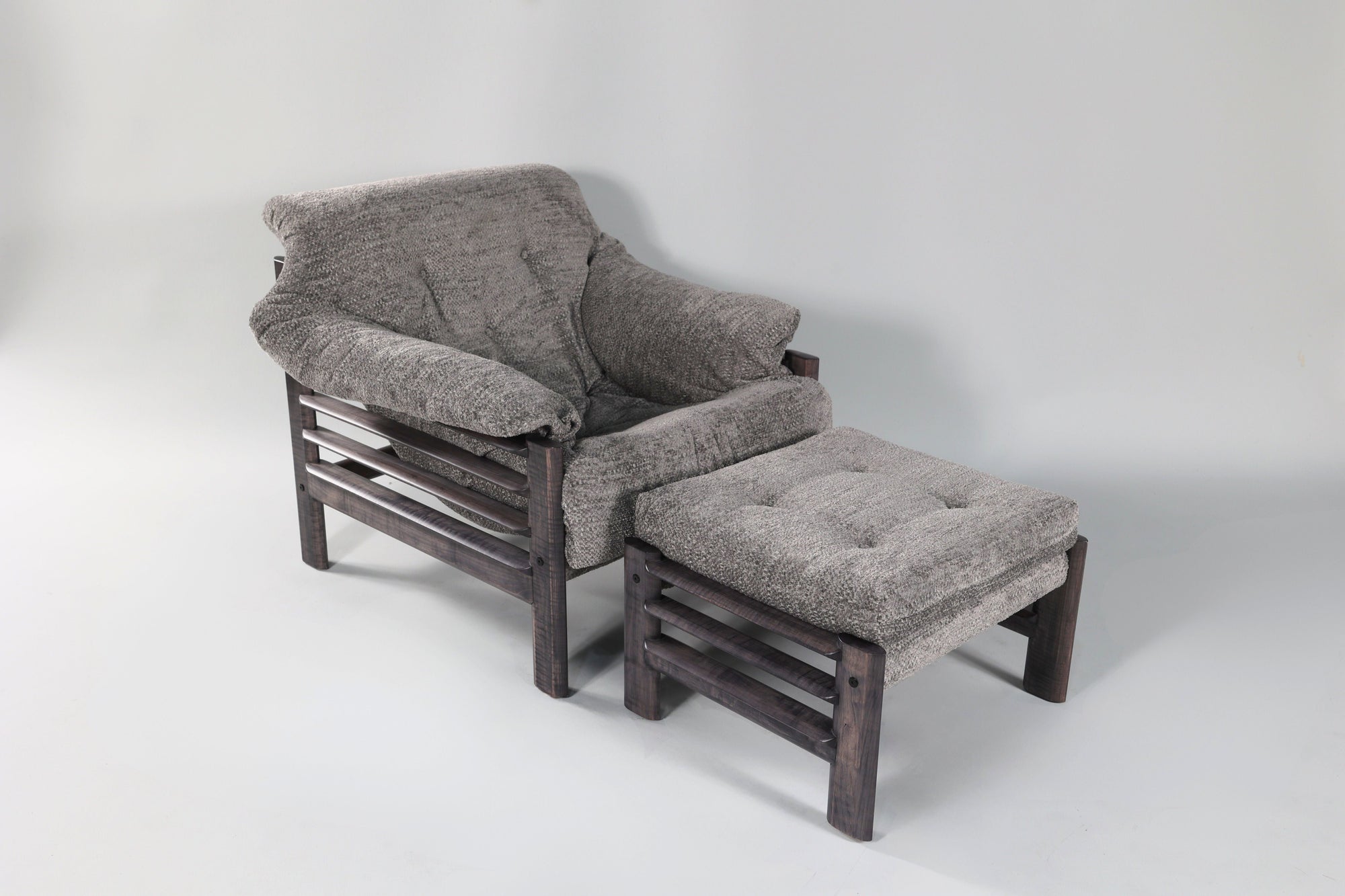 Chair & Ottoman – Oswalt Sterling with Tiger Maple Arms (Black) by Enrico Bartolini - main product image for Resin Society