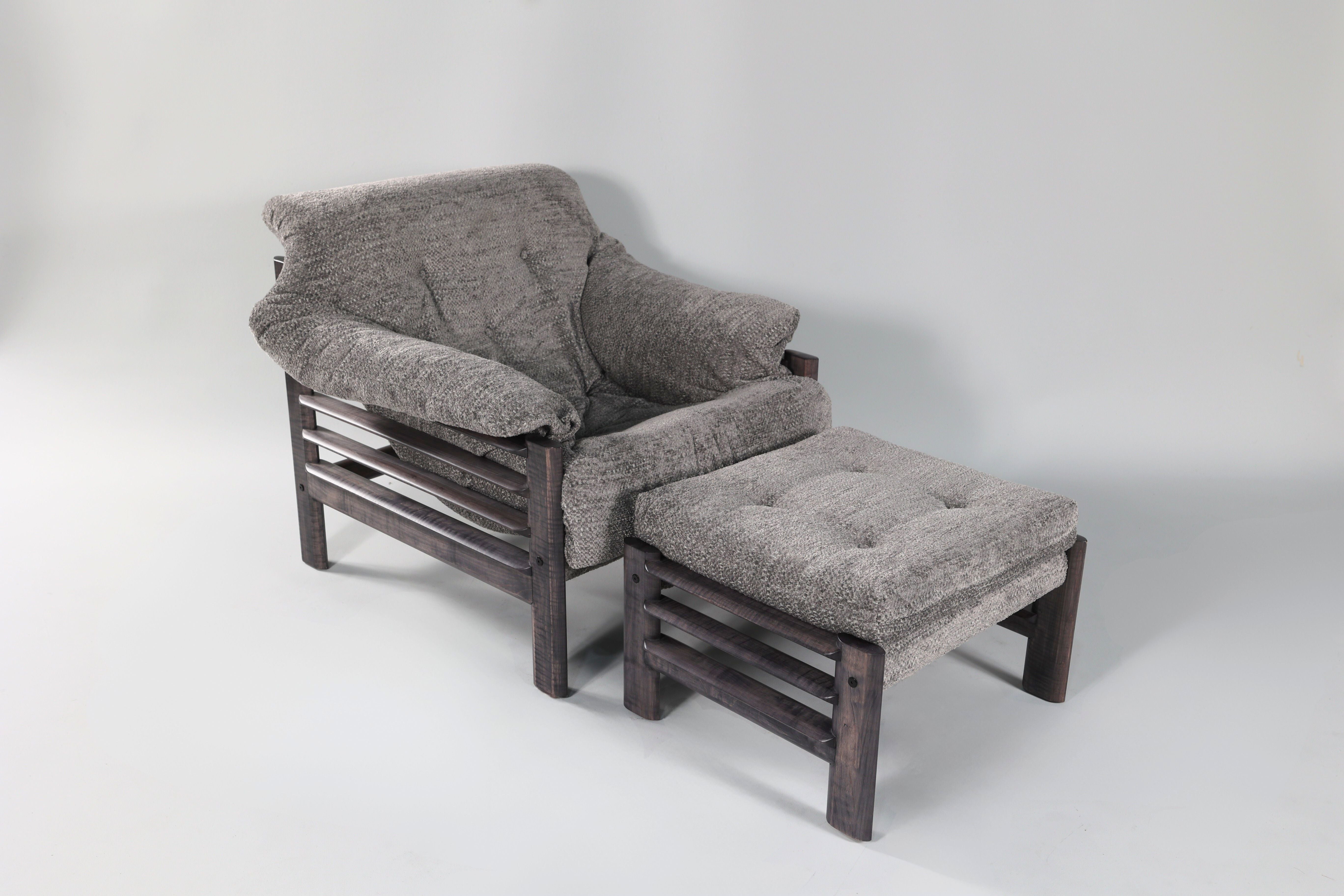 Chair & Ottoman – Oswalt Sterling with Tiger Maple Arms (Black) by Enrico Bartolini - main product image for Resin Society