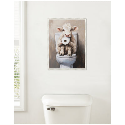 Sylvie Cute Cow Toilet Paper Roll Toilet Bathroom Art Framed Canvas