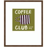 Coffee Club Kitchen Sage Green framed wall art print depicting kitchen bottles in sage green tones, framed in Carlisle Brown Narrow moulding.