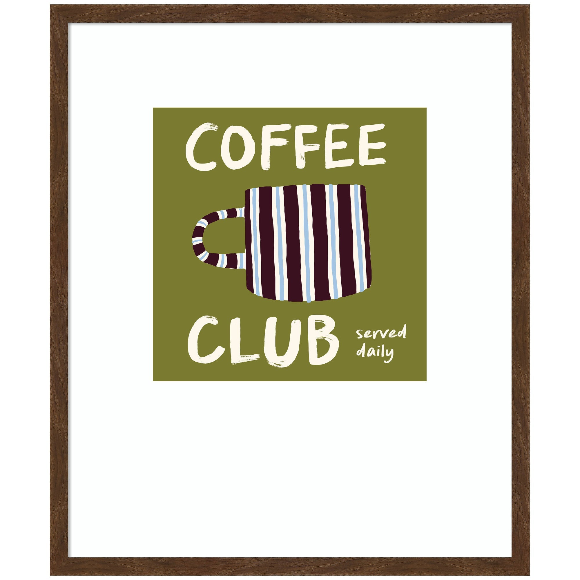 Coffee Club Kitchen Sage Green framed wall art print depicting kitchen bottles in sage green tones, framed in Carlisle Brown Narrow moulding.