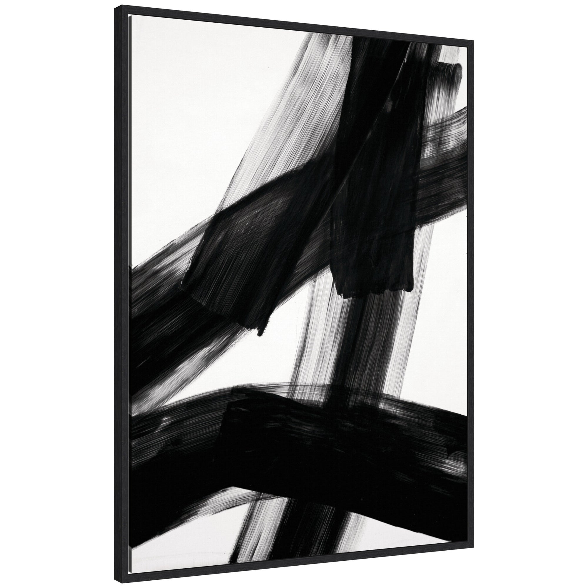 Black Mark No.
3 by Amy Lighthall Framed Canvas Wall Art Print showing abstract black and gold brush marks in Sylvie frame