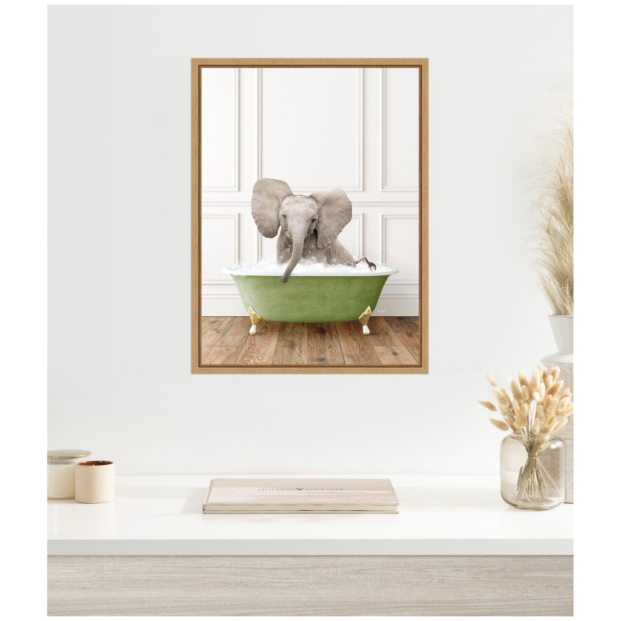 Sylvie Baby Elephant 4 in Transitional Bathtub Framed Canvas by Amy Peterson