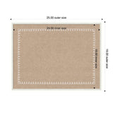 Rectangular beige pinboard with a white scalloped edge pattern inside the border, dimensions marked as 25x19 inches outer size with 24x18 inches inner size.