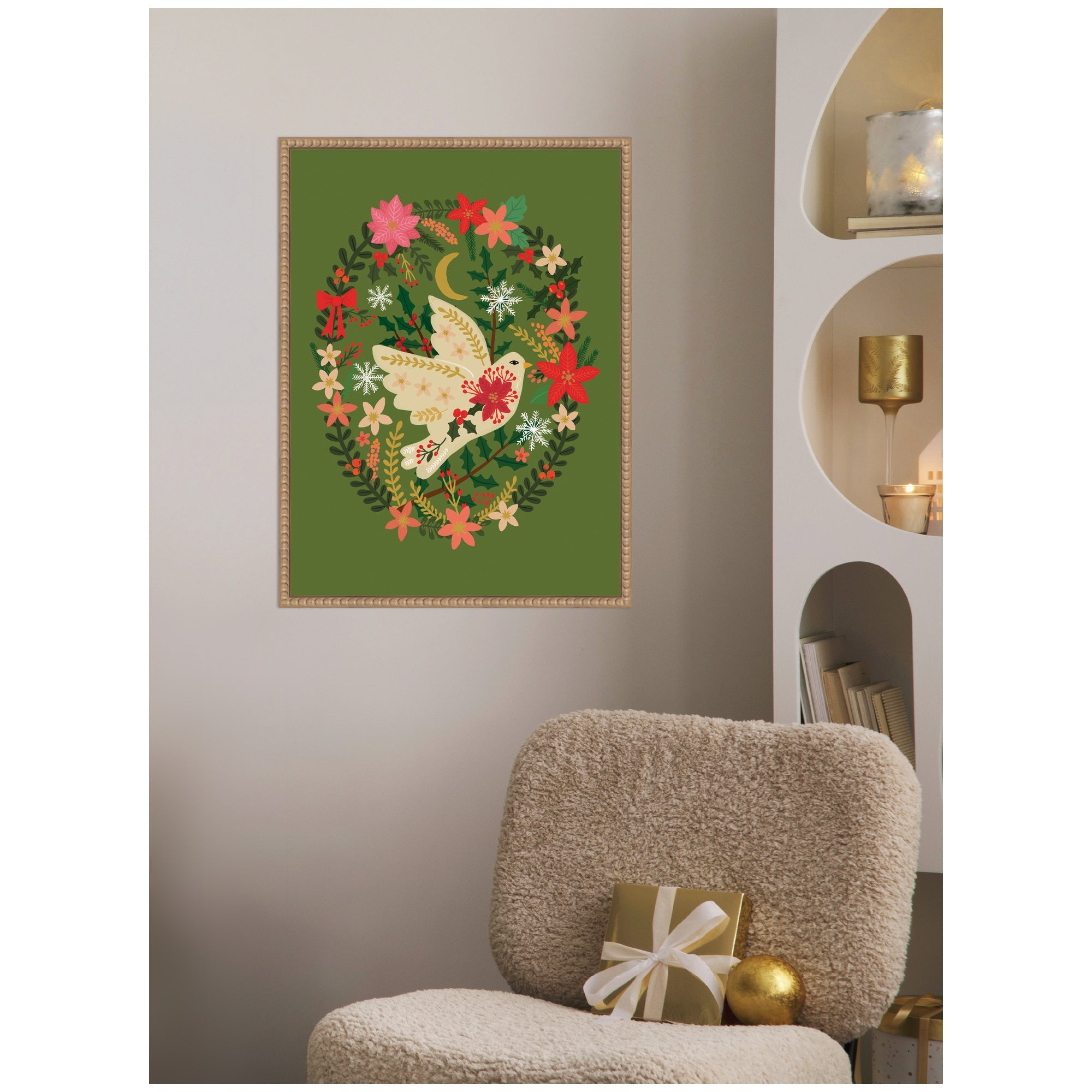 Sylvie Beaded Dove Christmas Framed Canvas by Mia Charro