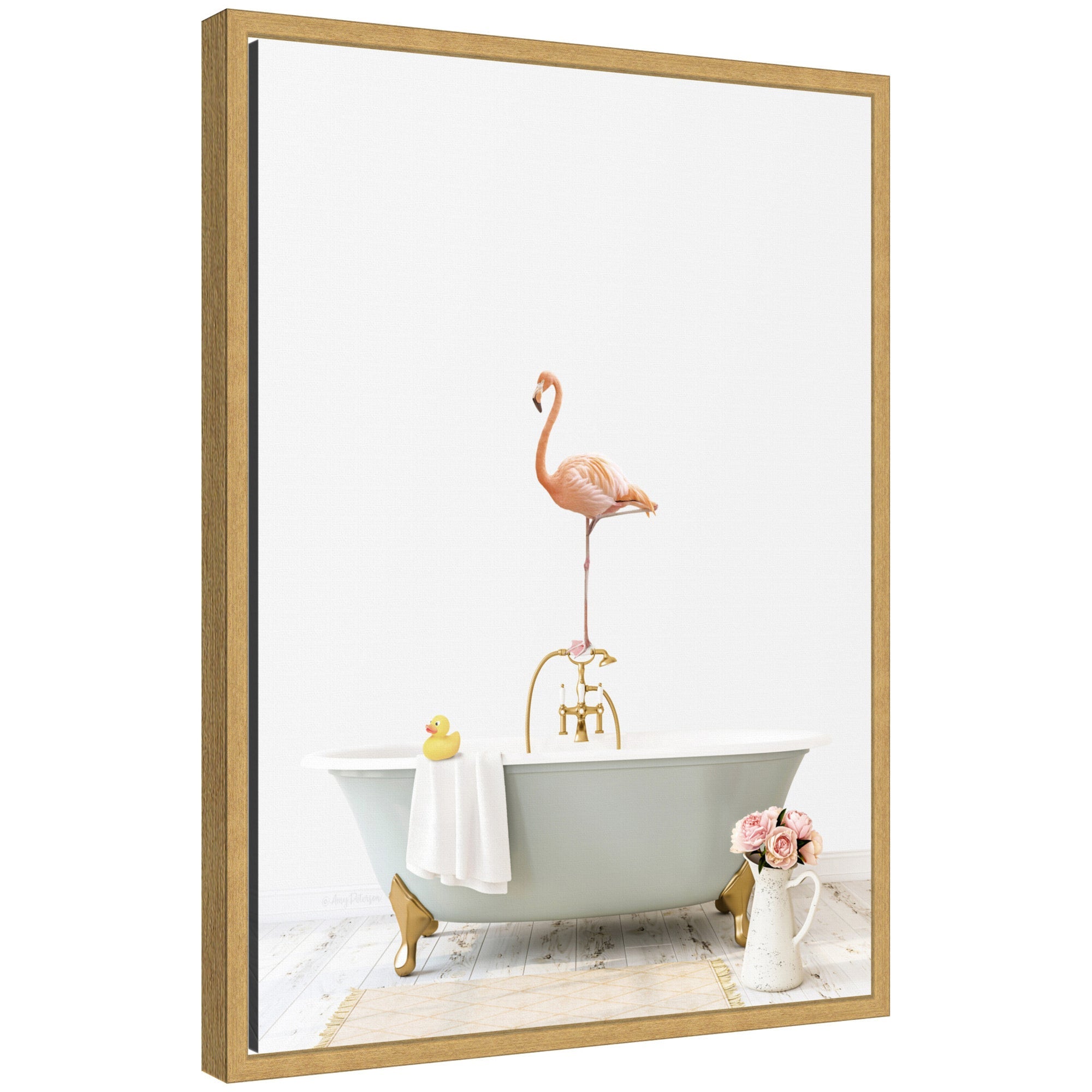 Sylvie Flamingo in Cottage Gray Bathtub Framed Canvas