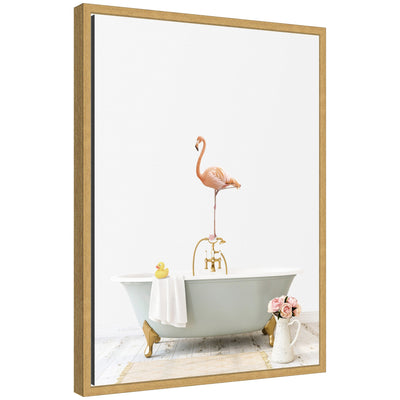 Sylvie Flamingo in Cottage Gray Bathtub Framed Canvas