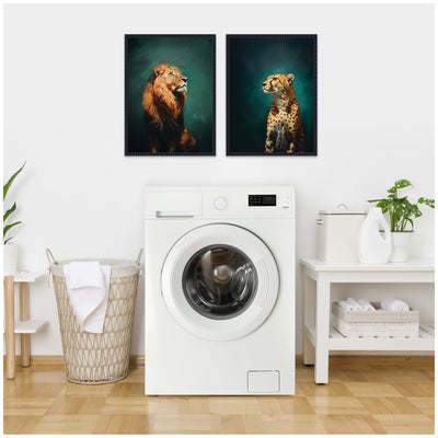 Twlight Lion and Cheetah 2 Piece Framed Canvas Wall Art Set by The Creative Bunch Studio