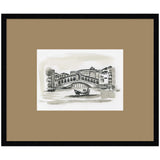 Framed wall art print titled Postcard Venice by Teju Reval showing cityscape in black designer moulding frame