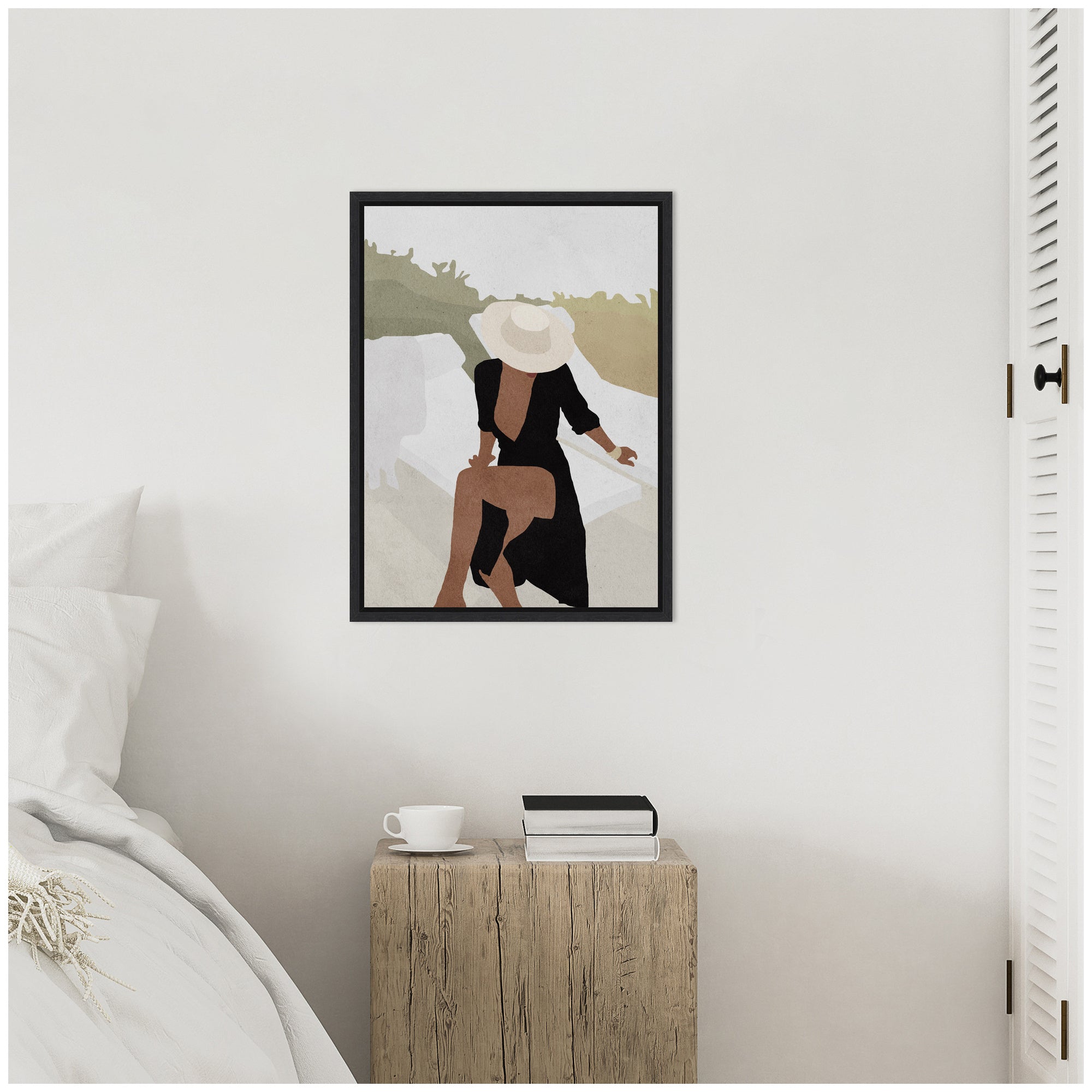 Sylvie Elegant Woman in Hat Framed Canvas by July Art Prints