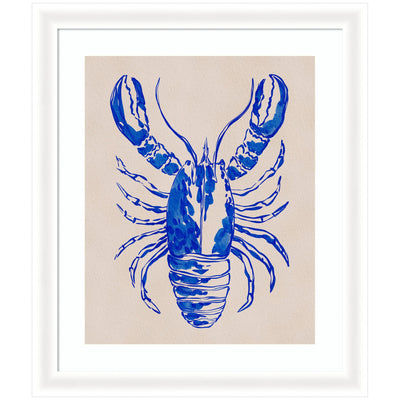 Framed art print of blue lobster silhouette by Nikita Jariwala in Oliver White Narrow molding