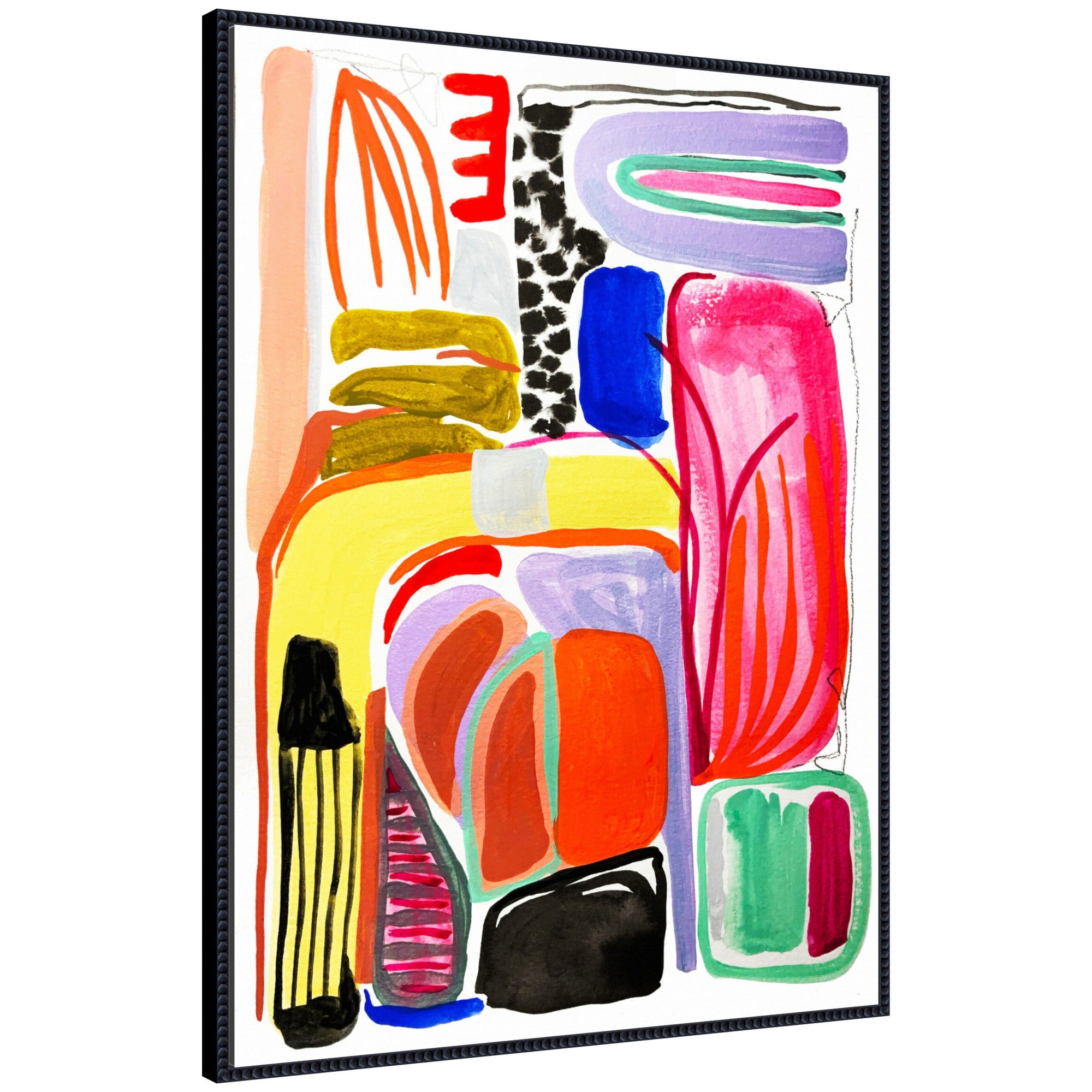 Abstract 08 Framed Canvas by Emma Daisy showing swirling warm terracotta and cream tones with vintage beaded frame