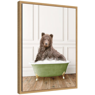 Sylvie Mother Bear in Transitional Bathtub framed canvas art by Amy Peterson
