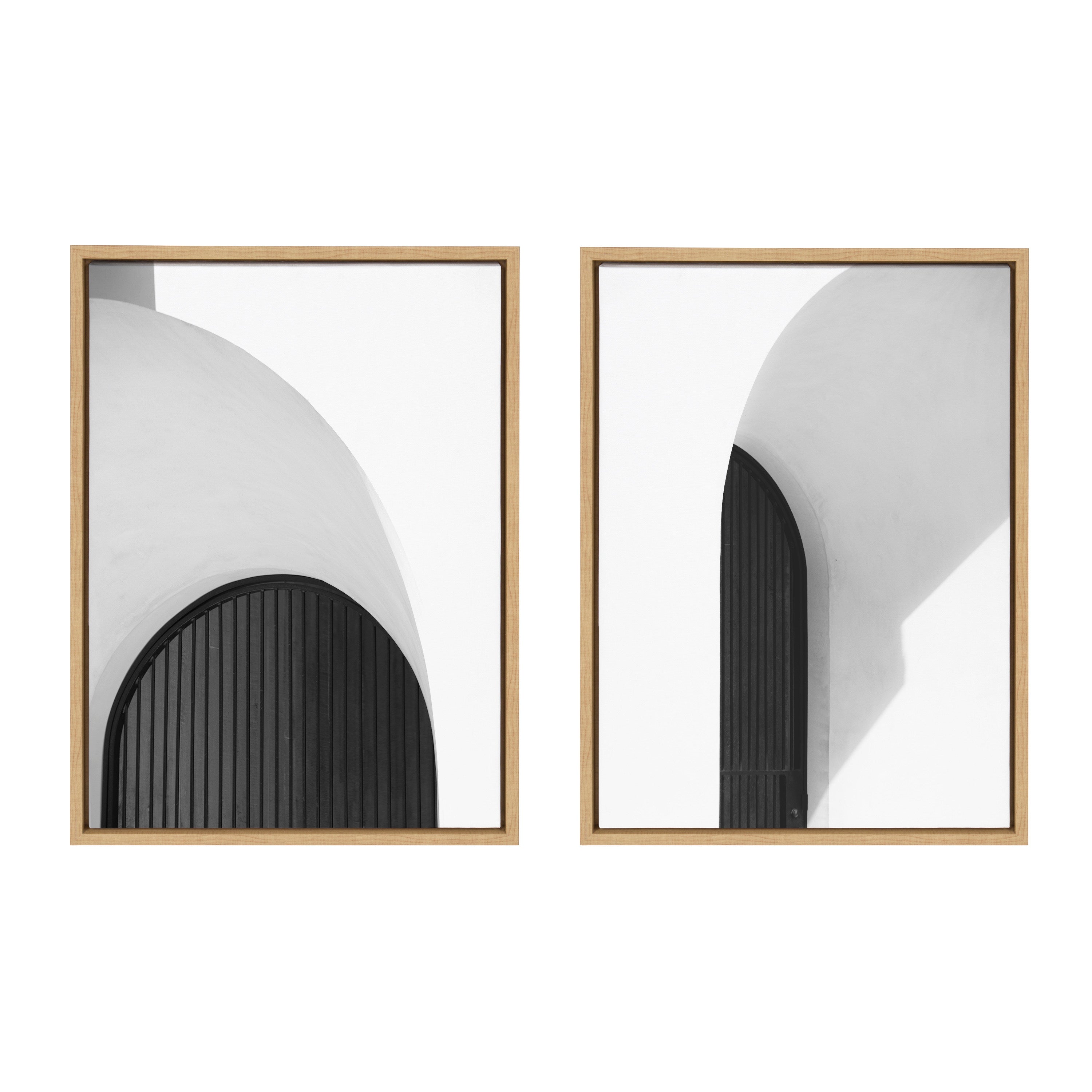 Black and white abstract Sylvie Doorway 1 and 2 framed canvas art set by Alicia Abla displayed in a room