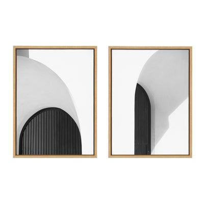 Black and white abstract Sylvie Doorway 1 and 2 framed canvas art set by Alicia Abla displayed in a room