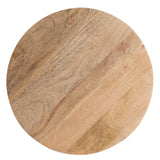Round wooden tabletop with natural grain patterns in varying light and medium brown tones, showing smooth finish and organic texture.