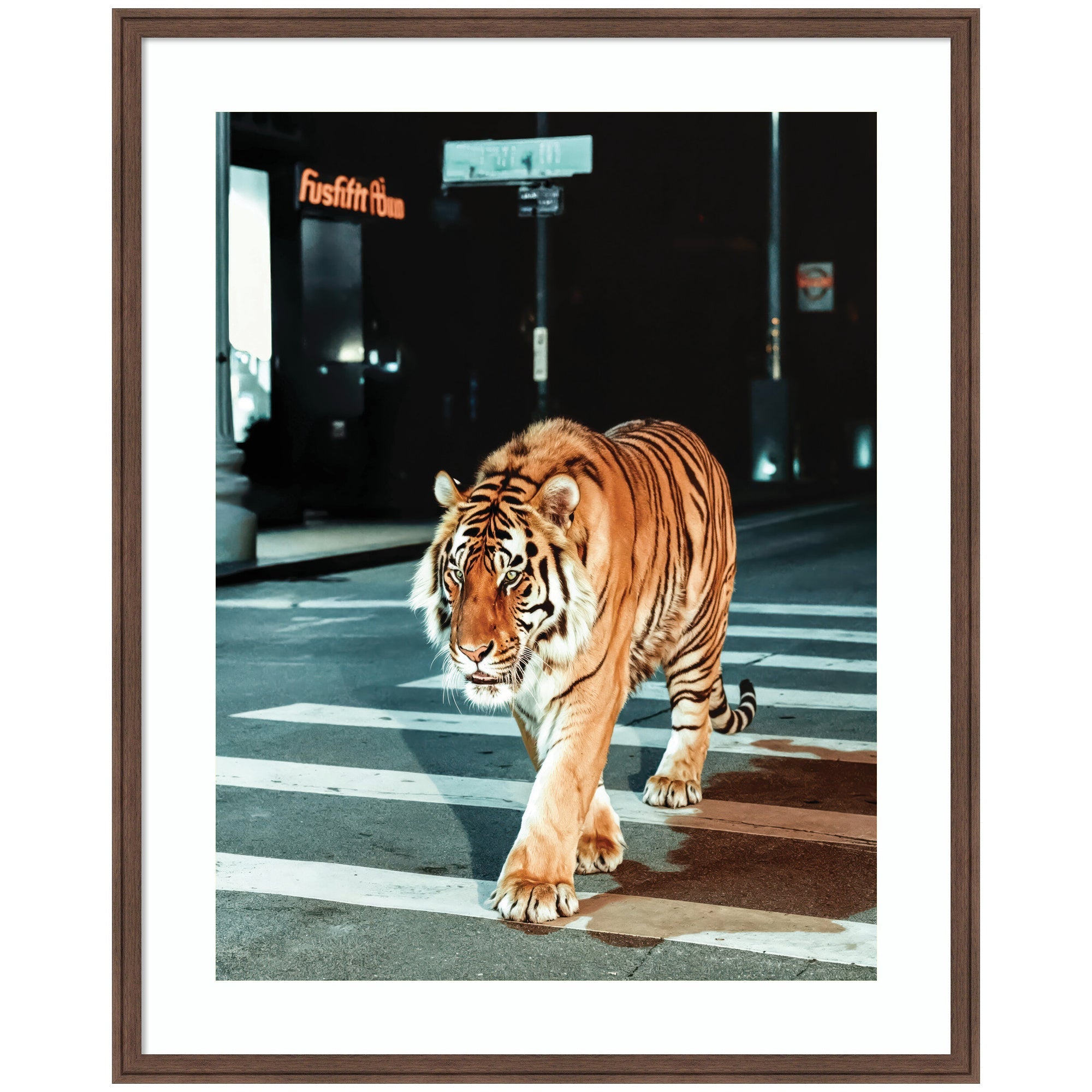Framed Art Tiger in the City at Night 2 by Michael Schauer