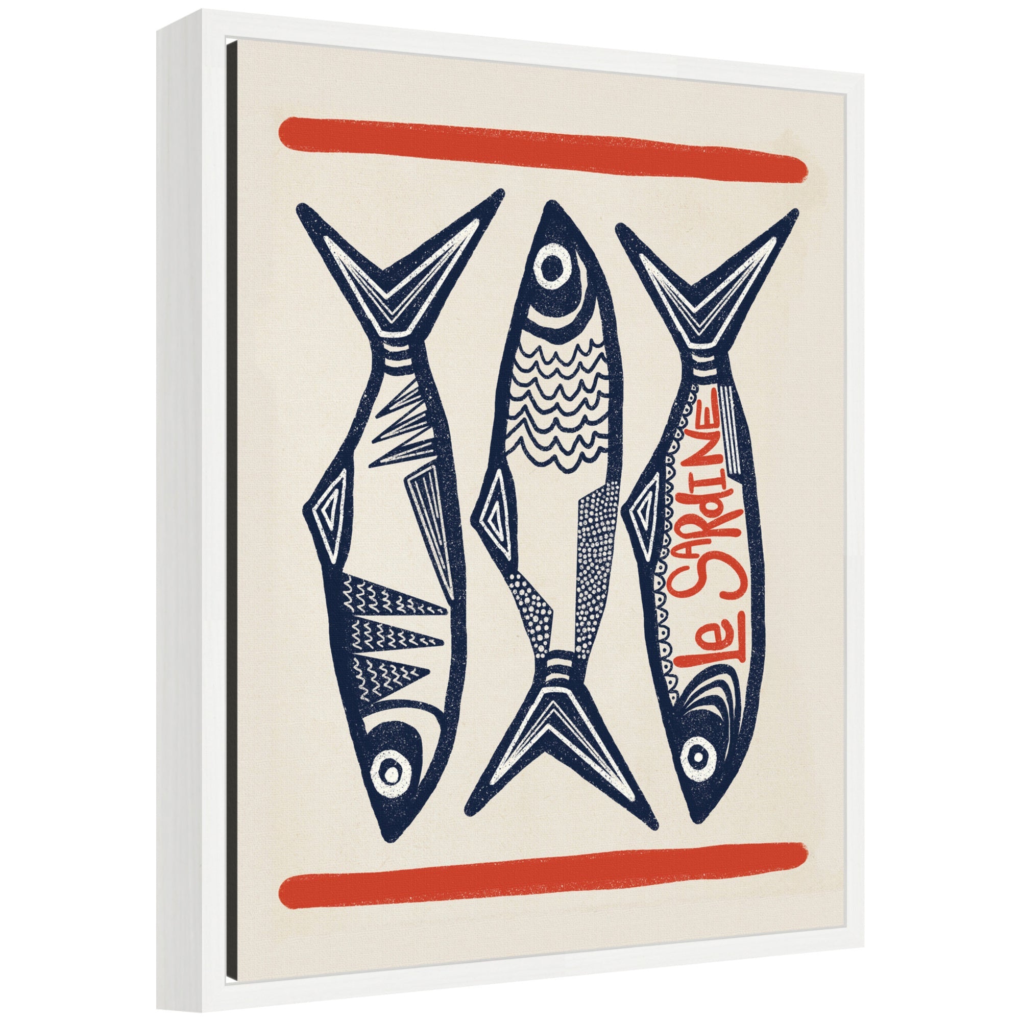 Le Sardine by Alicia Bock framed canvas wall art print in white Sylvie frame